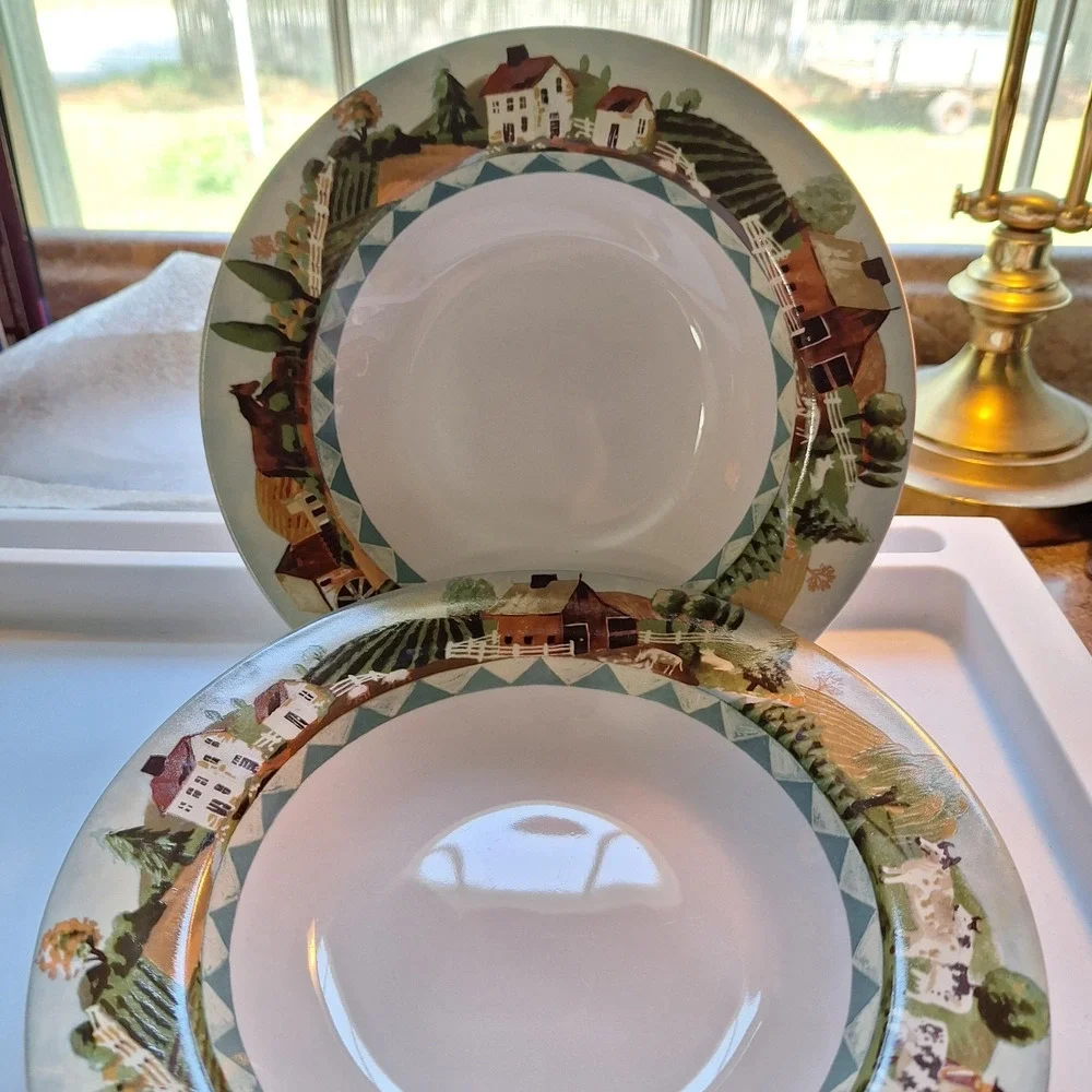 2 Farberware By Retroneu Country Life Rimmed Soup Bowls 9